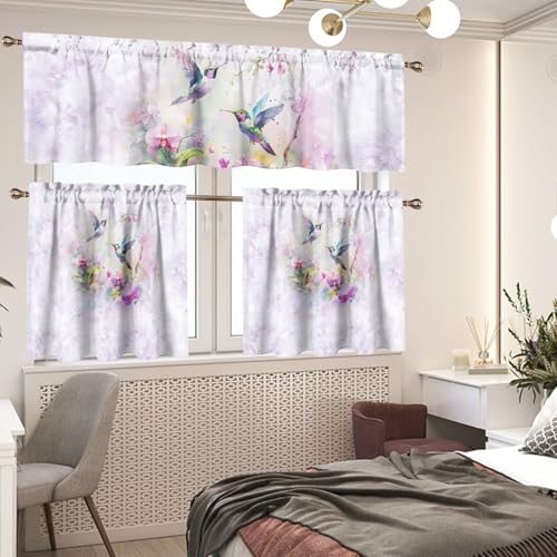 Qehuruxo Curtain and Valance Set Living-Room Curtains 3 Piece Blackout Kitchen Window Curtain and Valance Set Window Treatment Tires Elegant Drapes Hummingbird