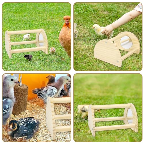 Image of Chicken Perch with Mirror, Strong Pine Wooden Chick Perch Toys for Coop and Brooder for Birds, Baby Chicks, Hens