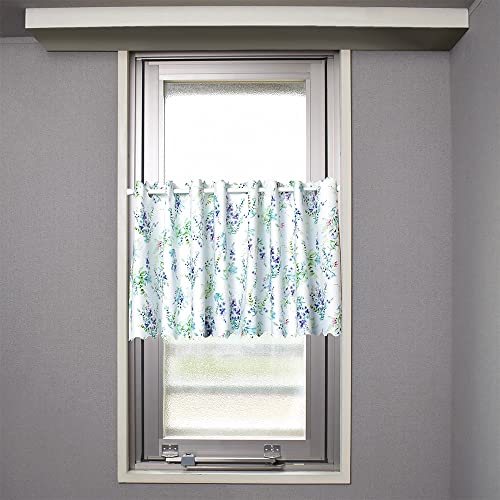 スタイルデコール(STYLE Decor) カフェカーテン ラミネート 小窓用 おしゃれ 目隠し 45cm丈 × 幅140cm お風呂 花柄 ボタニカル ブルー W4000720