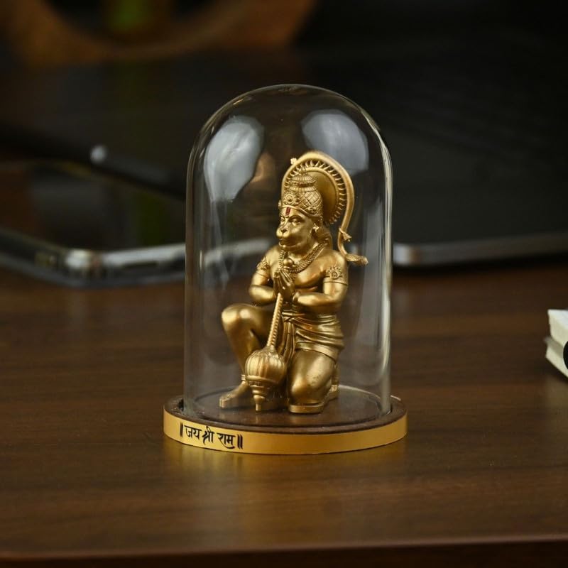 Image of Mahabali Hanuman Idol Small Divine Murti for Mandir, Car Dashboard, Home & Office | Resin Lord Hanuman Statue for Pooja, Vastu & Festival Gifting (Gold Look)