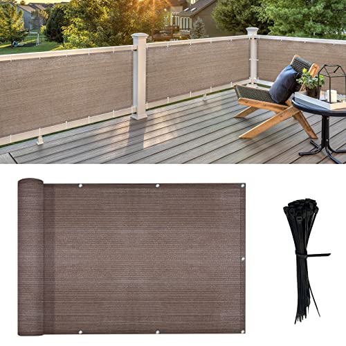 LOVE STORY Pantalla de privacidad para balcón, 3 x 10 pies, color marrón, protección UV y resistente a la intemperie, 3 pies de altura para terraza, patio, piscina al aire libre, porche, barandilla