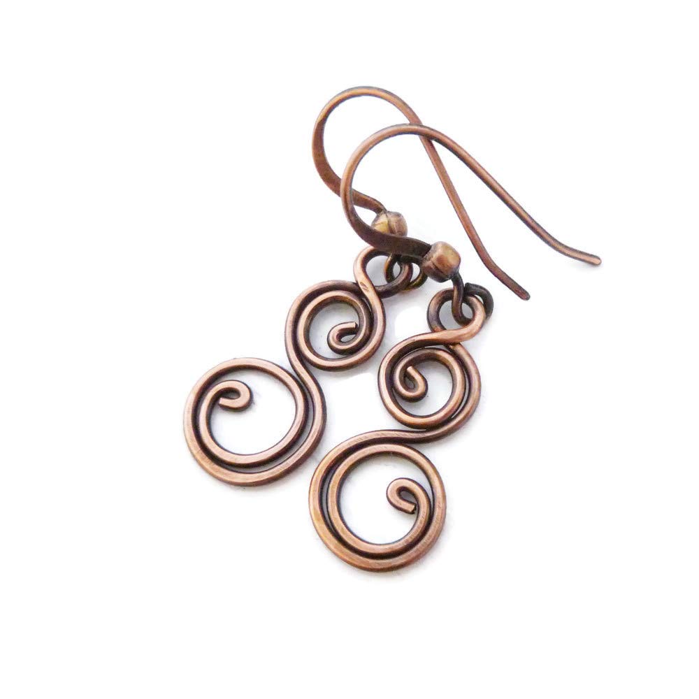 Pillar of Salt StudioPillar of Salt Studio Handcrafted Solid Copper Earrings Small Double Spiral (Antiqued Copper, Small 3/4" drop)