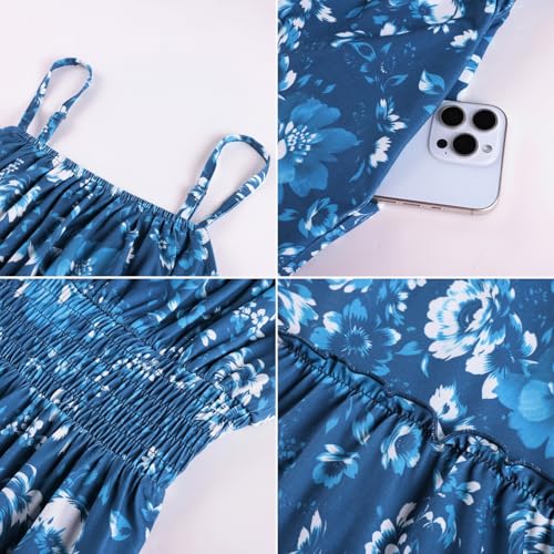 Image of GRACE KARIN Summer Dresses for Women 2026 Vacation,Smocked Floral Maxi Dress,Boho Beach Sundress with Pocket Fashion Clothing