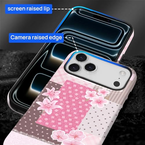 Coque antichoc iPhone 17 Pro Max durable avec motif patchwork de fleurs japonaises - 5