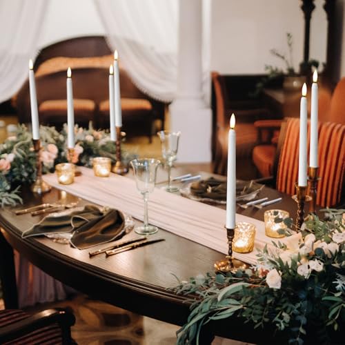 Image of Baquler 50 Pcs 9.7 Inch Flameless Taper Candles Battery Operated Taper Candles Bulk LED Flickering White Candlesticks for Wedding Church Table Centerpiece Halloween Christmas Party Decor