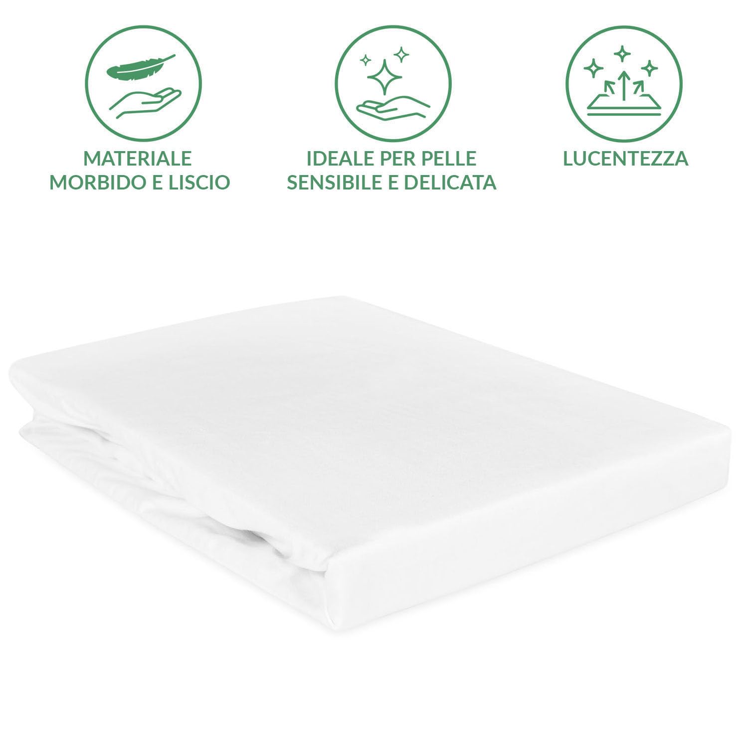 Lenzuolo con Angoli - 90 x 200 cm - Lenzuolo Elasticizzato in Raso di Cotone - Liscio - Lucido - per Materassi fino a 20 cm - Bianco