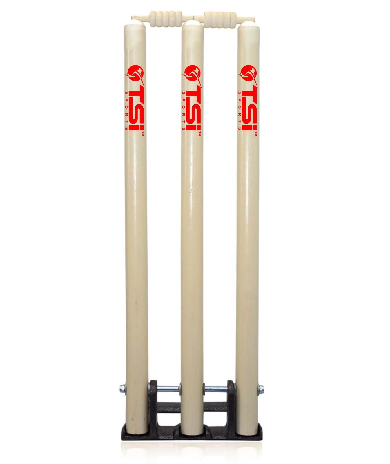 TSI Sports Wooden Spring Back Stumps Set with Heavy Duty Spring Stand Base, Color Black Pack of 1PC