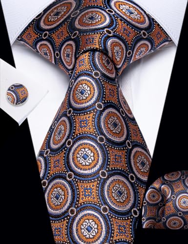 Image of YourTies Silk Paisley Floral Tie and Pocket Square Cufflinks with Lapel Pin Sets for Men 5PC Wedding Party