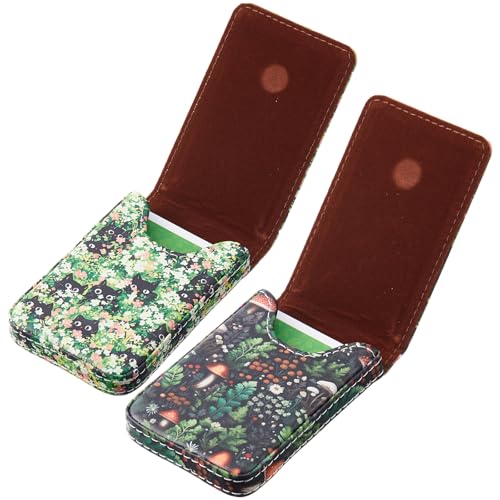 Image of Outus 2 Pcs Business Card Holder, PU Leather Business Card Case Pocket Wallet with Magnetic Shut for Men Women(Soft,Mushroom and Black Cat)