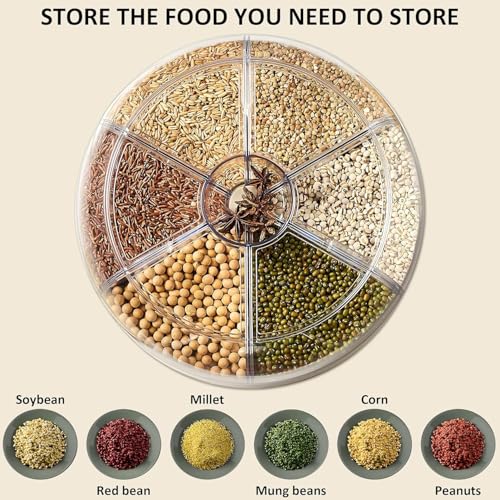 Image of proxin Grain Dispenser, Rotating Rice Dispenser Storage Container, 6-Compartment Dry Food Dispenser with Measuring Cup, Food Storage Containers for Kitchen Small Grains, Beans, Rice