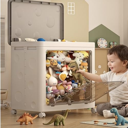 Image of The Artment Medium Origami Box Foldable Storage Organizer with Wheels, Transparent Front Panel, Space Saving PP Plastic Storage Bin for Toys, Clothes, Books, Kids Room, Home