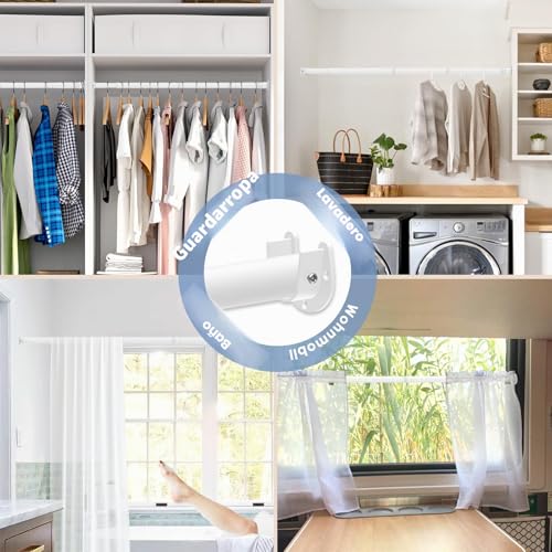 Miniatura 7 de Perchero Extensible De 74 A 130 Cm, 1 Unidad Ajustable, Color Blanco Mate, Barra Para Armario De 32 X 28 Mm, Con Base Redonda Para Dormitorio
