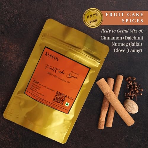Image of Kurinjy Fruit Cake Whole Spices Mix | Cinnamon, Nutmeg & Clove | Ready to Grind | 100% Pure Kerala Spices | Hygienically Packed Resealable Pouch | For Christmas Baking, Festive Cooking & Gifting- 50g