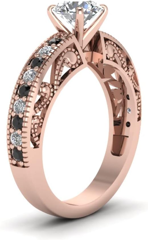 Choose Your Gemstone Milgrain Paisley Side Stone Diamond CZ Ring Rose Gold Plated Round Shape Milgrain Engagement Rings Lightweight Office Wear Everyday Gift Jewelry US Size 4 to 12
