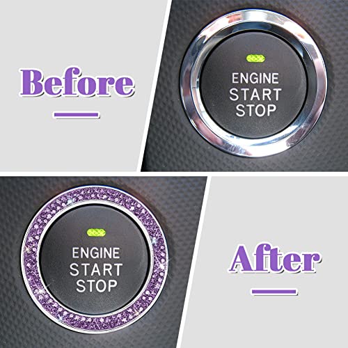 Image of ToBeQueen Purple Car Push Start Button Cover Ring Emblem Sticker, Interior Crystal Diamond Rhinestone Engine Start Stop Ring Decoration, Violet Bling Car Accessories for Women, Purple