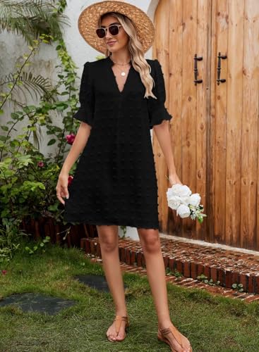 Image of QACOHU Summer Dresses for Women V Neck Ruffle Short Sleeve Casual Shift Dress