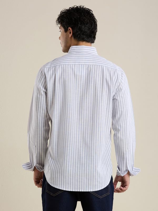 Image of Mark & Albert Mens Striped Linen Casual Shirt | Full Sleeves Mens Shirts | Stylish Shirt for Men