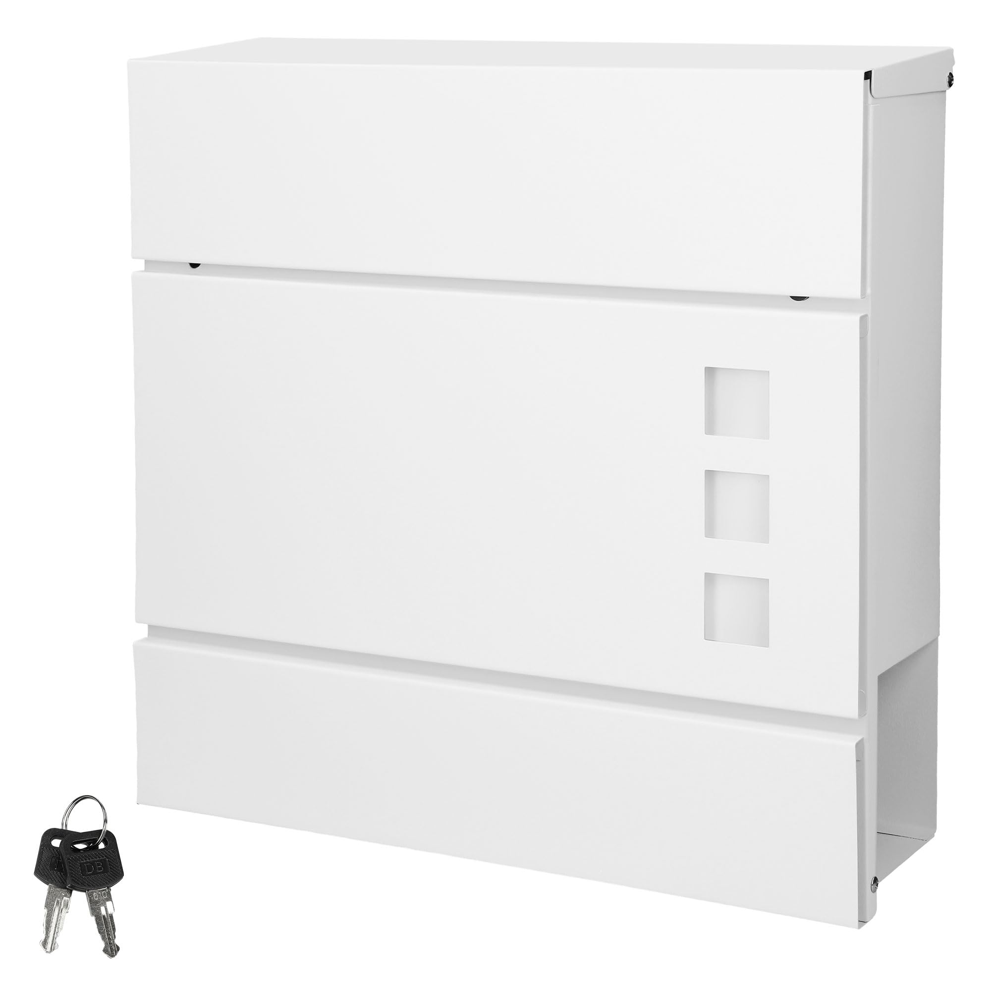 ECD Germany Buzón Correo de Pared en Acero Inoxidable 37x10x36,5cm Blanco Caja de Puerta Postal Moderno Casilla con Rollo de Periódico Cierre con Llave Placa de Identificación y Ventanas Visualización