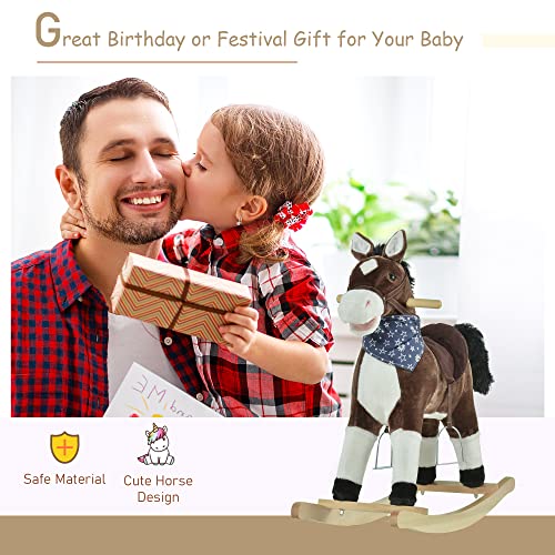 Qaba Kids Plush Ride-On Rocking Horse Toy Cowboy Rocker with Fun Realistic Sounds for Child 3-6 Years Old, Brown - Image 4