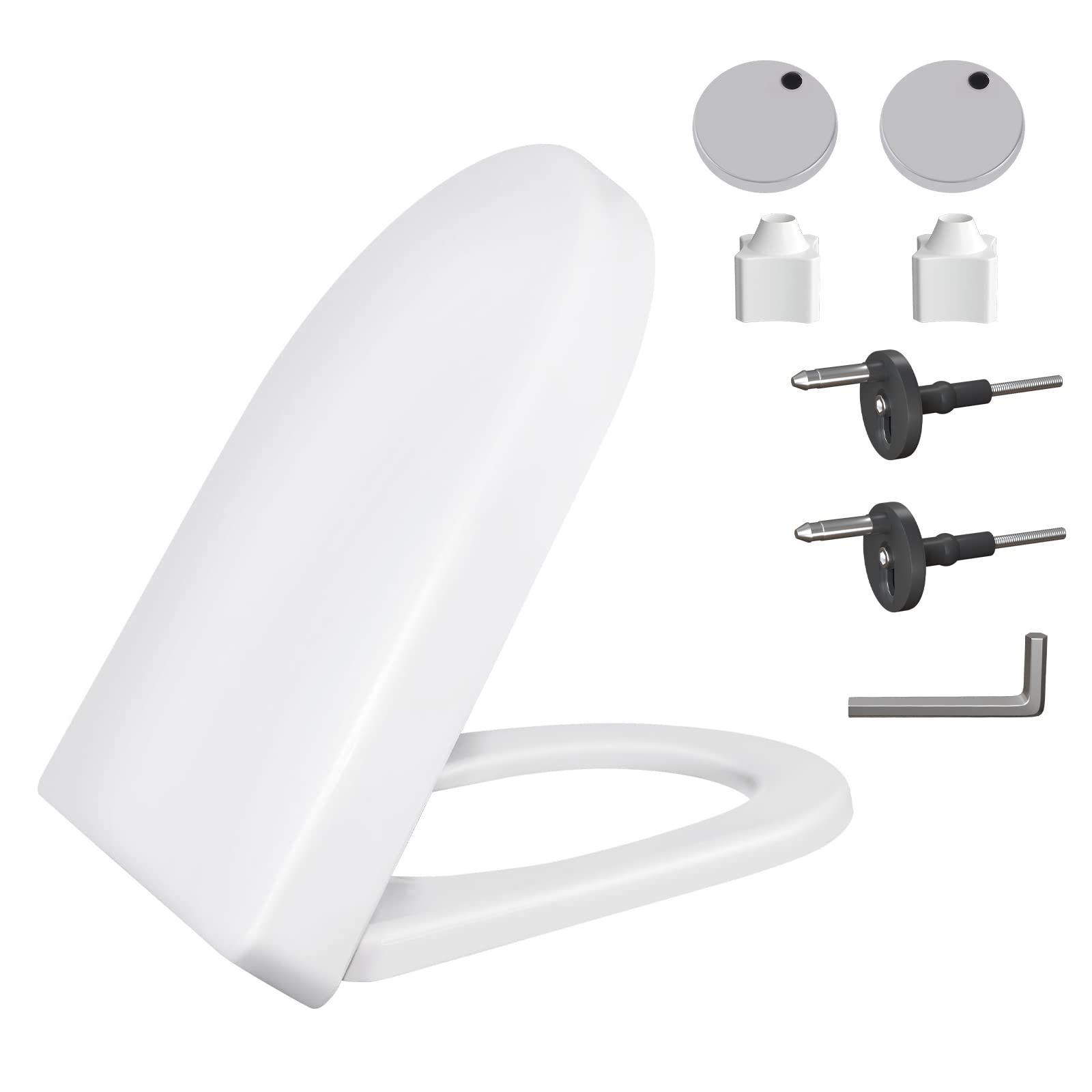 D-Shape Luxury Toilet Seat Soft Close, Ergonomic Design with Quick Release Hinges, Simple Top and Bottom Fixing, Polypropylene Anti-Bacterial Toilet Lid for Family Bathroom, White โ image 1