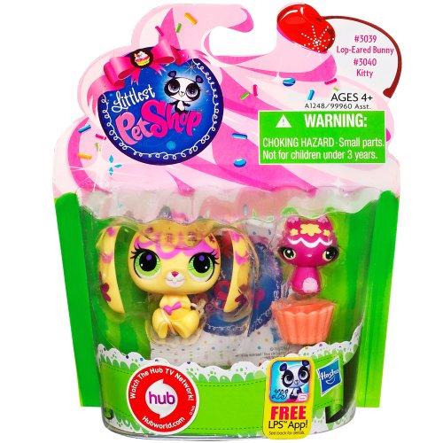 Littlest Pet Shop Lop Eared Bunny & Kitty Friend Figure 2-Pack #3039, 3040