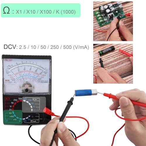 Image of ChgImposs DC /AC Voltage Current Resistance Electrician Tool Mechanical Multimeter with Test Leads, Handheld Analog Multimeter Pointer Tester