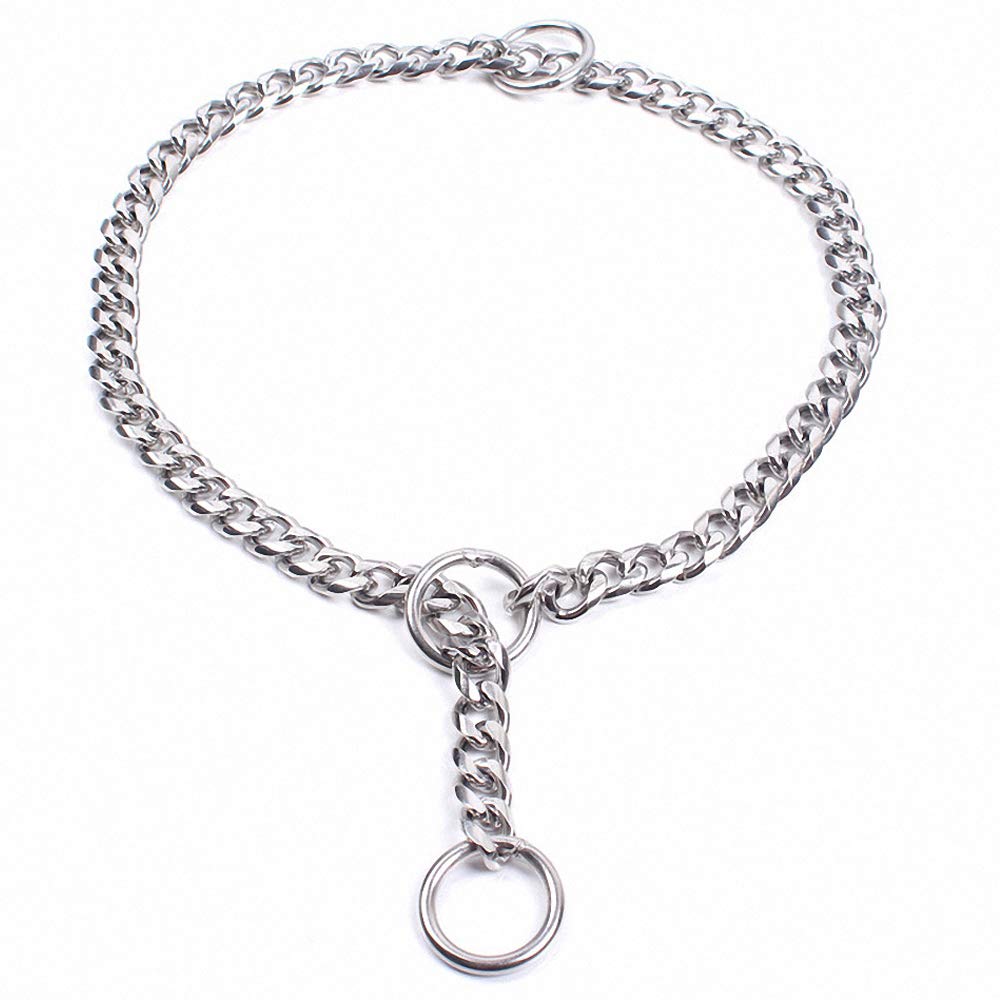 Ulalaza Dog Collar Leash Chain Set Adjustable Training Collars Choke Necklace P Chock Metal Link Choker Controlled Pulling for Pet