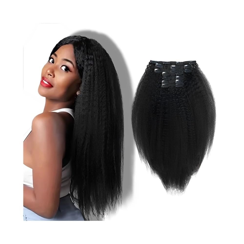 Przedłużki do włosów Clip-In prawdziwe ludzkie włosy 10-26" Kinky Straight Clip-In 8 szt. brazylijskie włosy Remy przedłużki do włosów dla kobiet naturalne czarne przedłużki do włosów (10 cali)