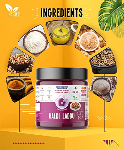 Image of Maa Mitahara Post Pregnancy Laddu Haldi & Dry Fruit Laddu for New Mothers, Boosts Immunity, Energy & Lactation, Traditional Indian Nutrition (500g, Haldi)