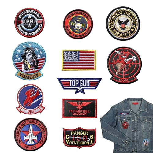 MisFun 11 Stück Top Gun Aufnäher zum Aufbügeln, USA Flagge Maverick Patches Bestickt, Air Force Navy Marine Army Jacke Tactical Military Logo Dekorative Applikation für Kleidung Jacke Jeans Cap MisFun 11 Stück Top Gun Aufnäher zum Aufbügeln, USA Flagge Maverick Patches Bestickt, Air Force Navy Marine Army Jacke Tactical Military Logo Dekorative Applikation für Kleidung Jacke Jeans Cap