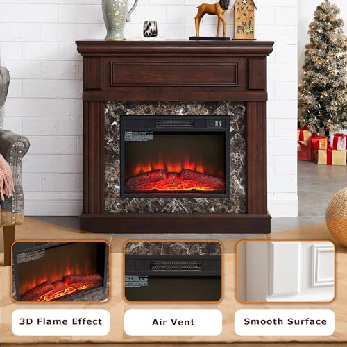 CKEASEAN 42 inch Electric Fireplace with Mantel, Portable Freestanding Wood Stove with Remote Control, 23'' Fireplace Insert Heater,1400W Realistic 3D Flame Stacked Stone Surround (42" W Dark Cherry) - Image 2