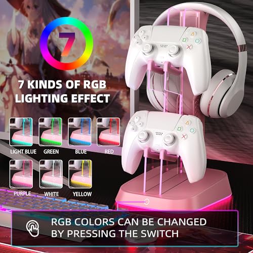 Xbox Controller Stand & Holder with RGB Lights,Transparent Charging Station & USB Dock for Xbox Series X/S Game Controllers (Pink) - Image 5