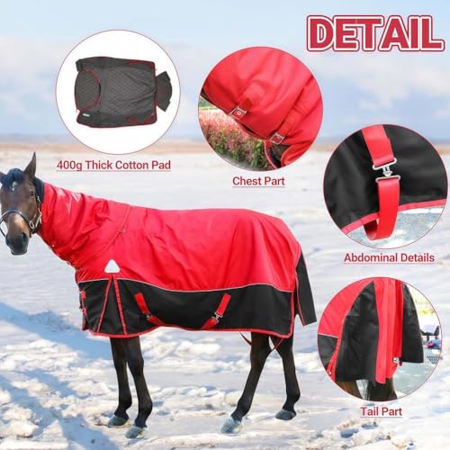 Manta de caballo de peso medio, impermeable 1200D con cubierta de cuello desmontable para el cuidado del invierno
