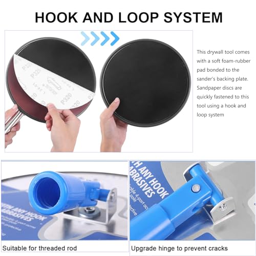 Pole Sander for Drywall, 9In Dry Wall Sander with Extension Pole 360 Degree Rotation Hand Radial Sanders Complete with 5pcs Sanding Sheets (80, 100, 120, 180, 240 Grit) (Blue)