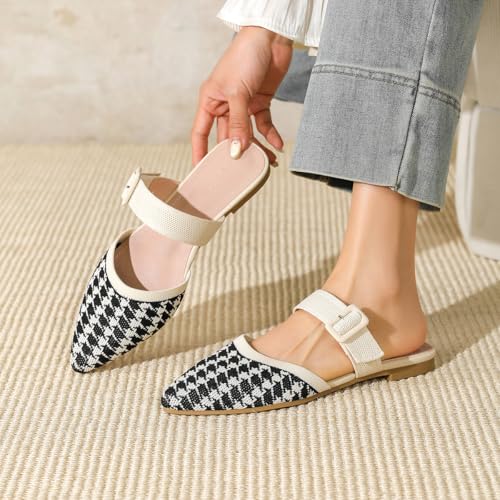 Image of Pointed Toe Mules for Women Flats,Slip On Mules Backless,Wide Width Mules,Mule Slides Flats Sandals