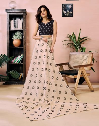 Image of SIRIL Women's Printed Chanderi Cotton One Minute Ready to Wear Saree with Unstitched Blouse Piece