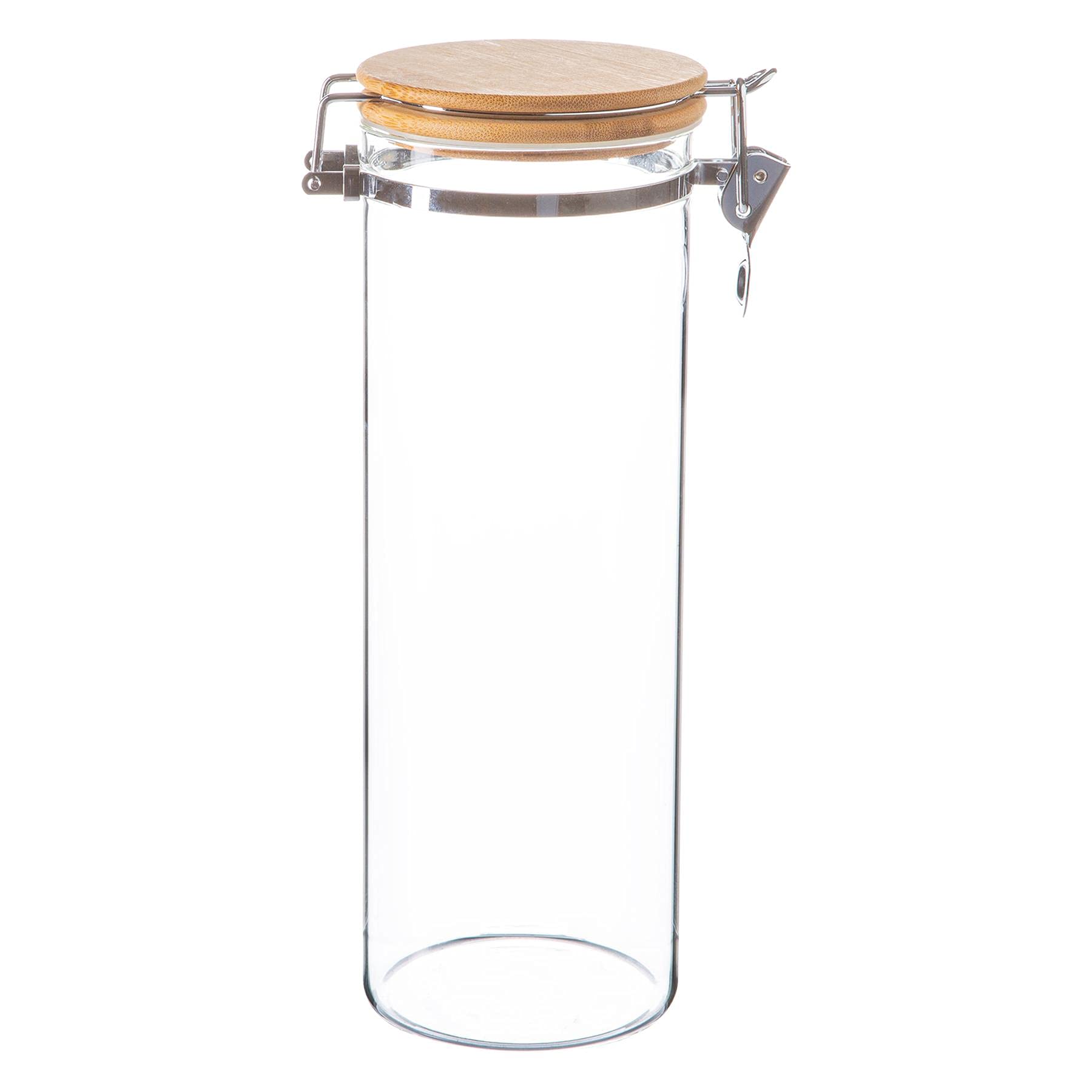 Argon Tableware Transparent Square Glass Storage Jar With Airtight Wooden Clip Lid - 1750Ml - Modern Kitchen Container Preserving Jars For Pickling, Chutney, Jam, Coffee, Olives, Sugar, Spices