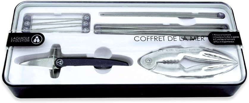 Laguiole Evolution Stainless Steel Laguiole Acidule Seafood, Set of 14, Black