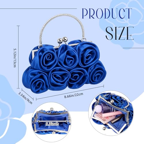 Image of Women Evening Clutch, Small Floral Satin Purse with Detachable Strap for Wedding Party Prom Gift