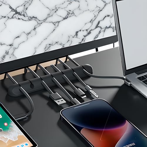 3 Pack Cable Holder Clips, Organizador de Cables para Escritorio, Mesita de Noche y Oficina para Gestionar Seguramente Cables USB de Carga, Energía y Mouse, Negro miniatura 3