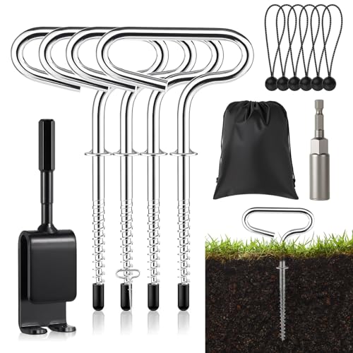 ALLTOOALL Tent Pegs Ground Stake, 13Pcs Metal Ground Anchors Tool for Shelter Tent Shanty, with Reducing Sleeve, Bungee Cord Balls & Carry Bag for Easy Setup