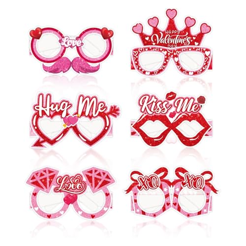 xiaopang 6 uds decoración del Día de San Valentín lindo papel rojo y rosa gafas de corazón Xoxo amor aniversario foto Accesorios
