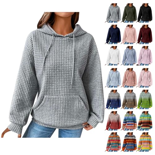 Hoodies for Women Casual Waffle Drawstring Hooded Sweatshirt with Pockets Comfort Long Sleeve Pullover Hoodies