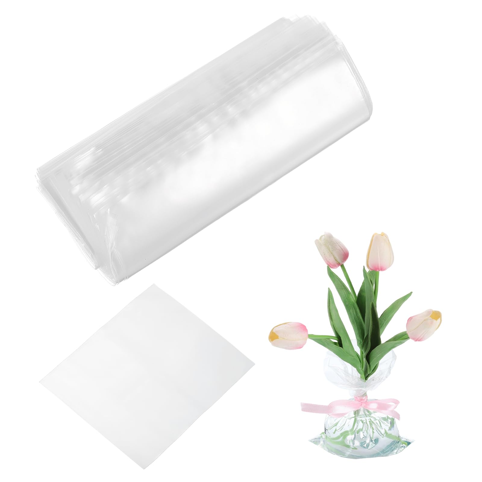 YELARXI Transparent Flower Packaging Bags, Clear Flower Bouquet Water Retention Bag Floral Wrapping Paper Sleeves- Fitting for (Floral Shops/Birthday/Graduation), 4.7 x 3.9 Inch & 150 Pcs