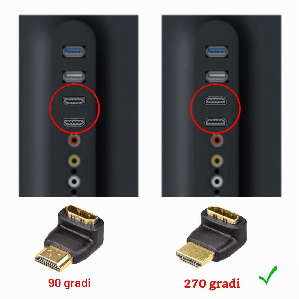 VCE Adattatore HDMI Angolare 90/270 Gradi, Maschio-Femmina, Supporto 4K@60Hz 3D HDR, Compatibile con TV, Monitor e Console, 2 Pezzi
