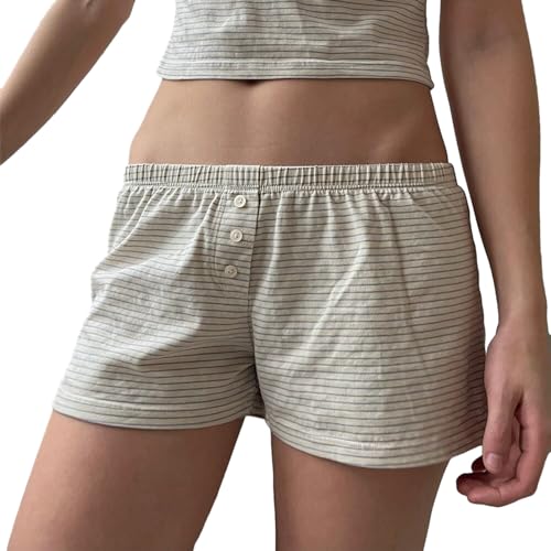 Image of Womens Y2K Pajama Shorts Low Waist Striped Floral Lounge Boxers Pj Bottoms Comfy Sleep Shorts