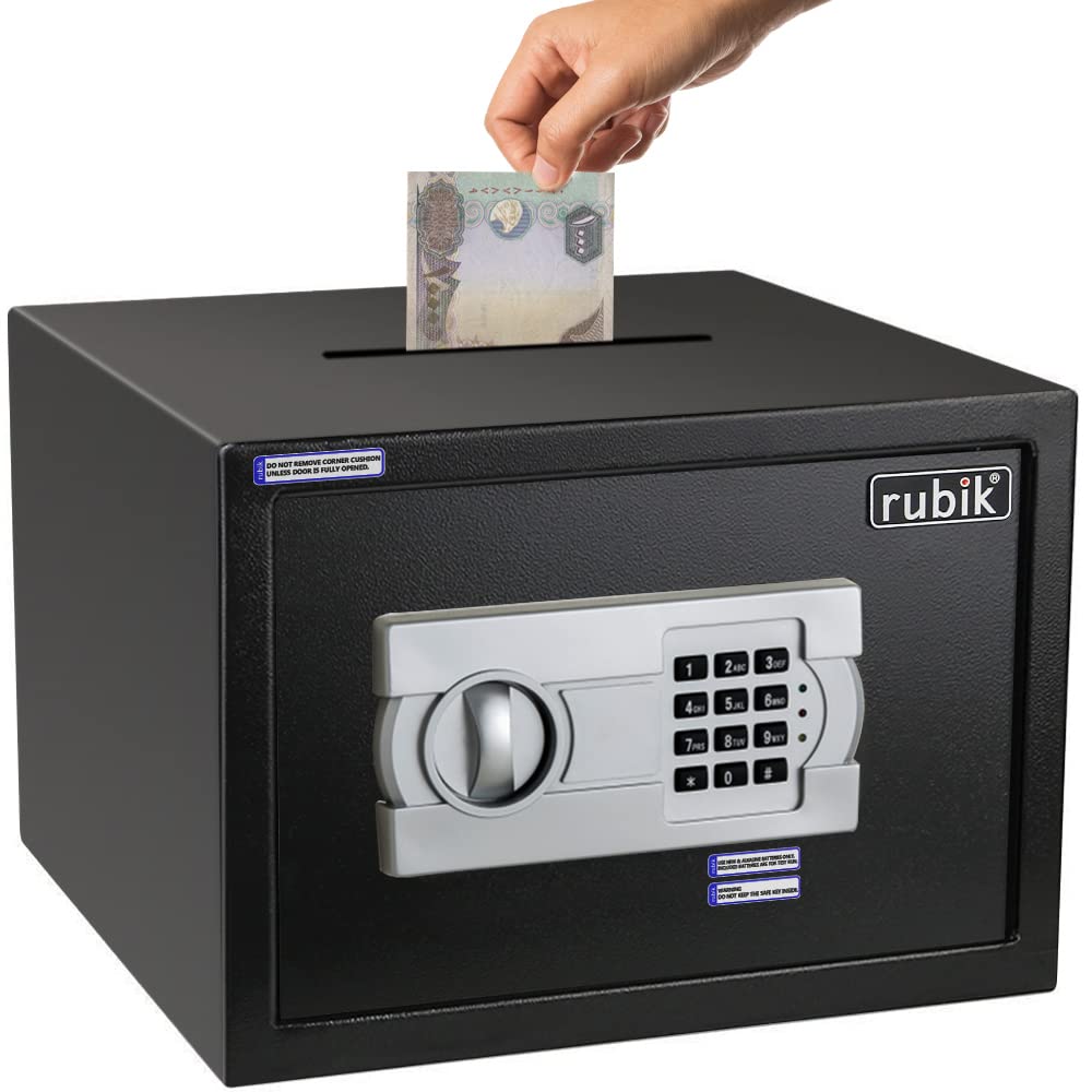 Safe Box with Cash Deposit Drop-In Slot on Top A4 Document Size for Home Office RB25EG-T (25x35x25cm) Black