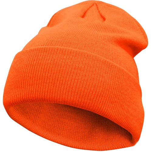 VIAUMBR Gorro de invierno para hombre y mujer, gorro de punto, gorro de invierno, gorro deportivo, con puños, térmico, suave, transpirable, clásico, unisex, V048, naranja neón, 48 Neon Orange, 48-60
