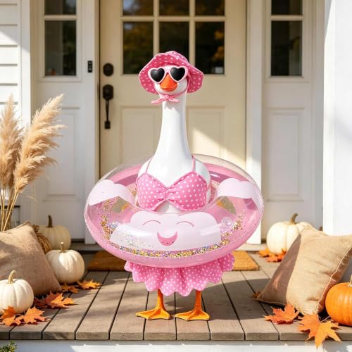 yuboo Fall Porch Goose Outfits Fits 23", Goose Clothes with Swimming Ring Sunglasses Hat and Bikini, Garden Yard Lawn Halloween Party Decor Pink - image 8