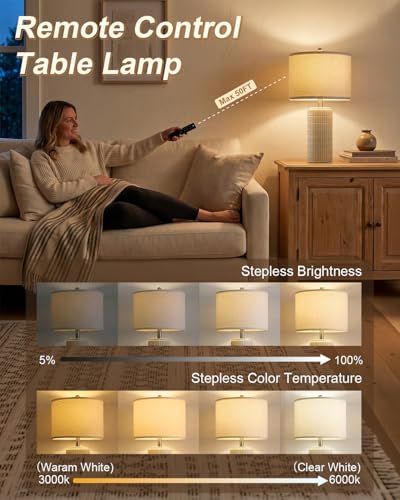 Image of PoKat 23'' Dimmable Table Lamps Set of 2 with Remote for Living Room, White